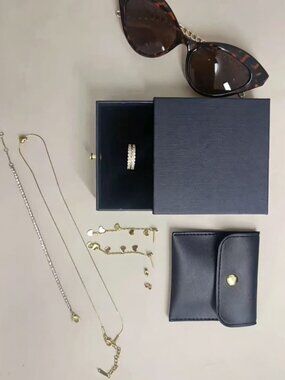 Gold Jewelry & Sunglasses Bundle | Tennis Bracelet Heart Earrings